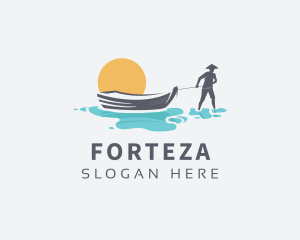 Canoe Boat Sunset logo design