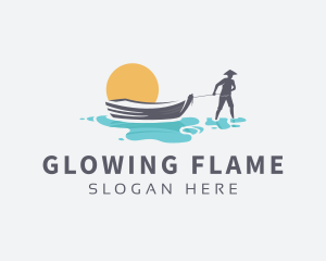 Canoe Boat Sunset logo design