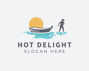 Canoe Boat Sunset logo design