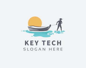 Canoe Boat Sunset logo design