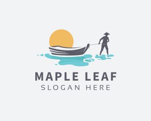 Canoe Boat Sunset logo design