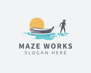 Canoe Boat Sunset logo design