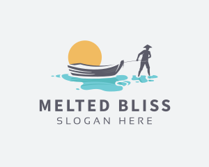 Canoe Boat Sunset logo design