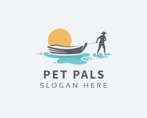 Canoe Boat Sunset logo design