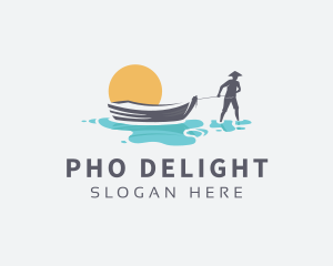 Canoe Boat Sunset logo design