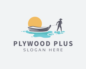 Canoe Boat Sunset logo design