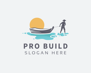 Canoe Boat Sunset logo design