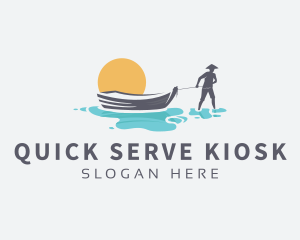 Canoe Boat Sunset logo design