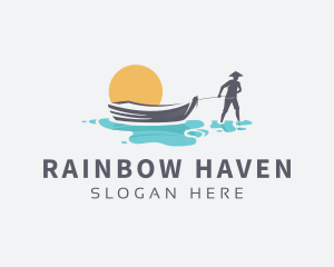 Canoe Boat Sunset logo design