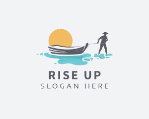 Canoe Boat Sunset logo design