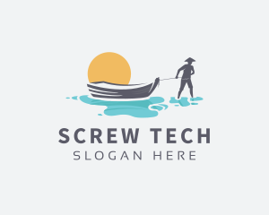 Canoe Boat Sunset logo design