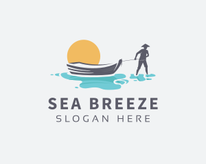 Boat - Canoe Boat Sunset logo design