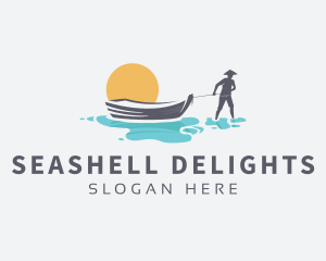 Canoe Boat Sunset logo design