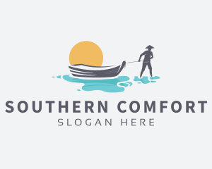 Canoe Boat Sunset logo design