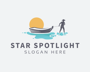 Canoe Boat Sunset logo design