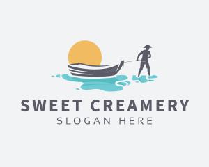 Canoe Boat Sunset logo design