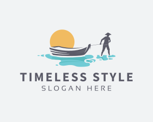 Canoe Boat Sunset logo design