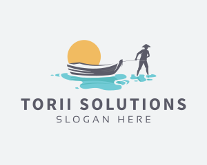 Canoe Boat Sunset logo design