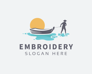 Canoe Boat Sunset logo design