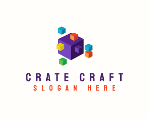 Crate - Cube Pixel Block logo design