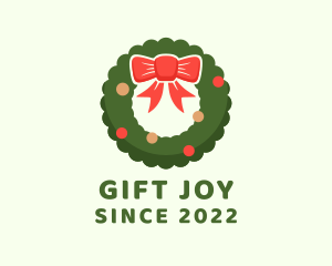 Ribbon Holiday Wreath logo design