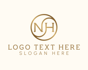Metallic - Golden Monogram Letter NH logo design