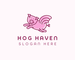 Pig Wings Flying logo design