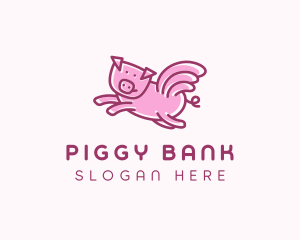 Piggy - Pig Wings Flying logo design