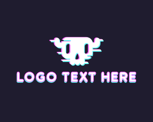 Horns - Skull Retro Glitch logo design