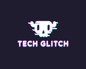 Skull Retro Glitch logo design