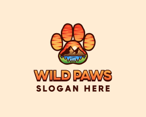 Paw Print Mountain Nature logo design