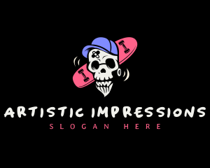 Exhibition - Skeleton Skater Skull logo design