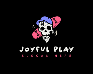 Playing - Skeleton Skater Skull logo design