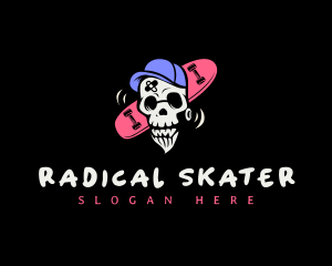 Skeleton Skater Skull logo design