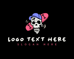 Skateboard - Skeleton Skater Skull logo design