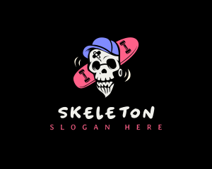 Skeleton Skater Skull logo design
