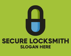 Locksmith - Padlock Medicine Pill logo design