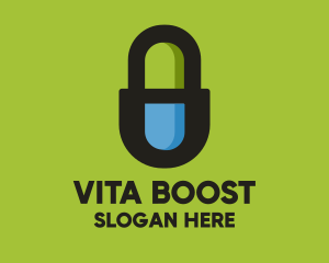 Vitamin - Padlock Medicine Pill logo design