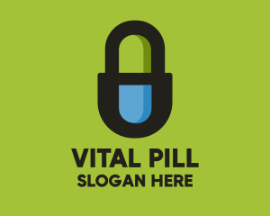 Pill - Padlock Medicine Pill logo design