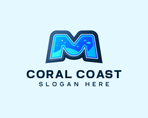 Coral - Underwater Aquatic Letter M logo design