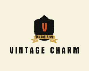 Old Fashioned - Grunge Crest Ribbon logo design