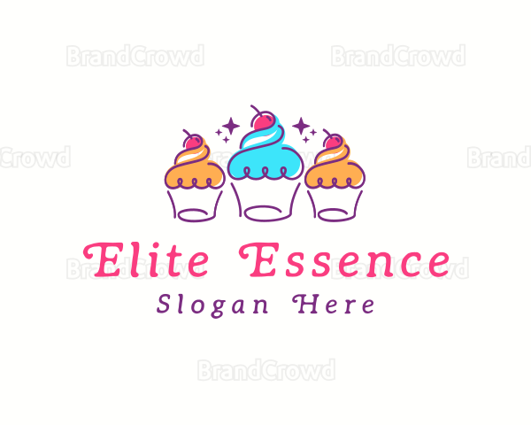 Cherry Cupcake Dessert Logo