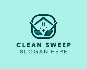 Sweep - Square Broom Sweep Dust logo design