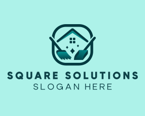 Square Broom Sweep Dust logo design