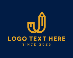 Tutor - Golden Pencil Letter J logo design