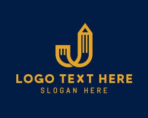 Golden Pencil Letter J Logo