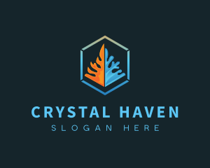 Hexagon Fire Ice Cube logo design