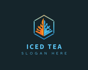 Hexagon Fire Ice Cube logo design