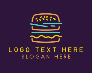 Take Away - Neon Hamburger Snack logo design