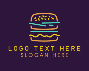 Neon Hamburger Snack Logo